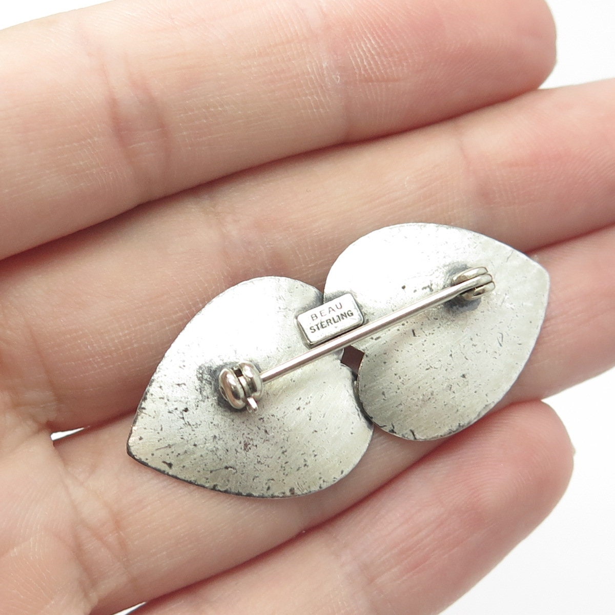 BEAU 925 Sterling Silver Vintage Ribbed Heart Pin Brooch
