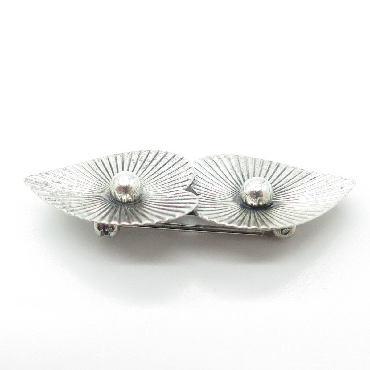 BEAU 925 Sterling Silver Vintage Ribbed Heart Pin Brooch