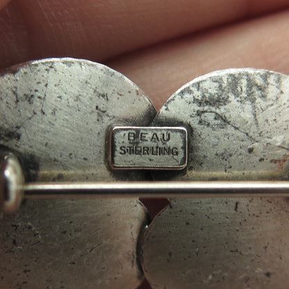 BEAU 925 Sterling Silver Vintage Ribbed Heart Pin Brooch