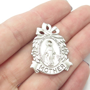 925 Sterling Silver Antique Art Deco Saint Mary "MOTHER" Miraculous Pin Brooch