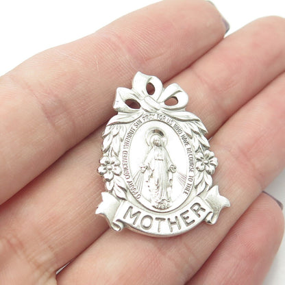 925 Sterling Silver Antique Art Deco Saint Mary "MOTHER" Miraculous Pin Brooch