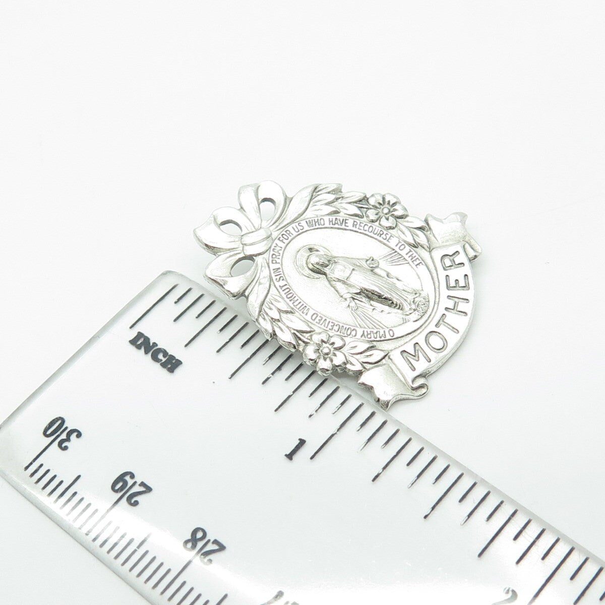 925 Sterling Silver Antique Art Deco Saint Mary "MOTHER" Miraculous Pin Brooch