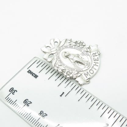 925 Sterling Silver Antique Art Deco Saint Mary "MOTHER" Miraculous Pin Brooch
