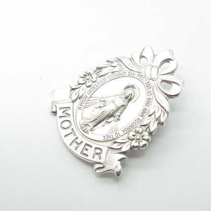 925 Sterling Silver Antique Art Deco Saint Mary "MOTHER" Miraculous Pin Brooch