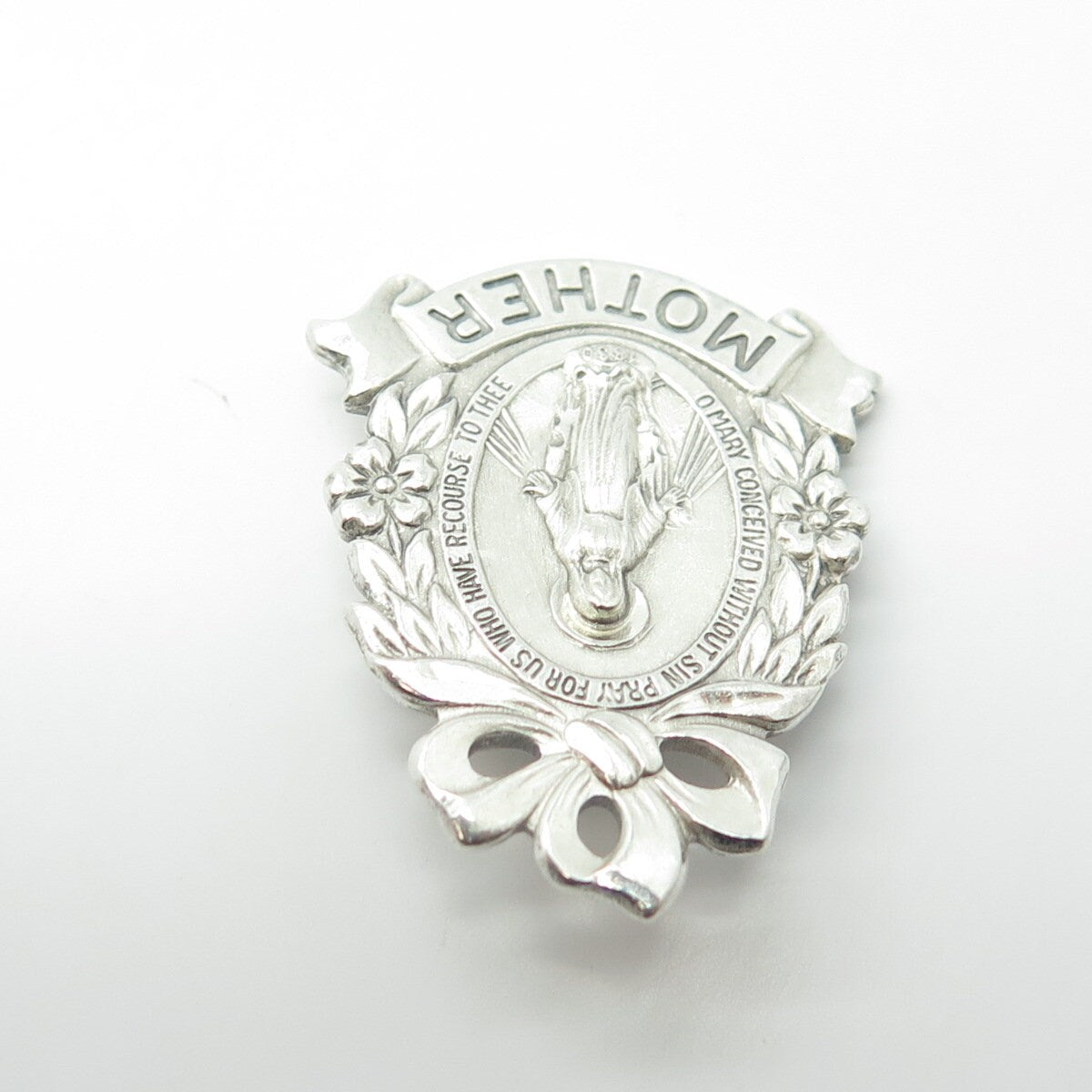 925 Sterling Silver Antique Art Deco Saint Mary "MOTHER" Miraculous Pin Brooch