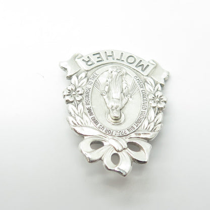 925 Sterling Silver Antique Art Deco Saint Mary "MOTHER" Miraculous Pin Brooch