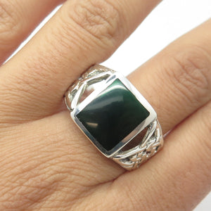 925 Sterling Silver Vintage Green Enamel Celtic Knot Signet Ring Size 15