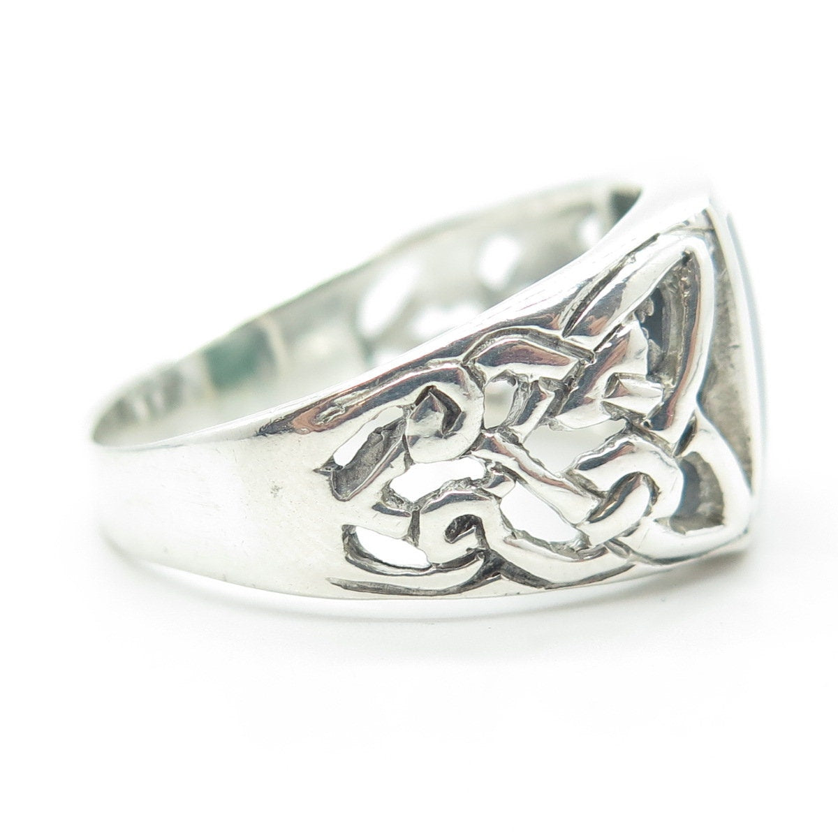 925 Sterling Silver Vintage Green Enamel Celtic Knot Signet Ring Size 15