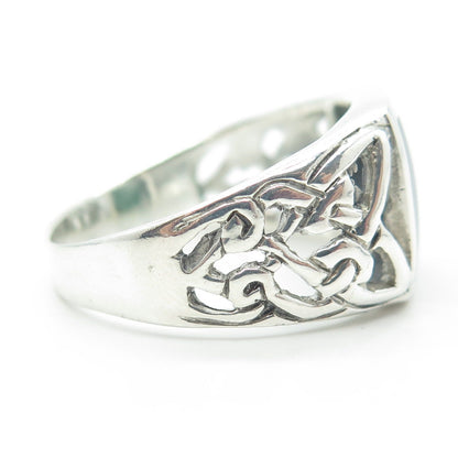 925 Sterling Silver Vintage Green Enamel Celtic Knot Signet Ring Size 15