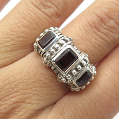 925 Sterling Silver Vintage Real Red Garnet Gem Granulated Ring Size 7.25