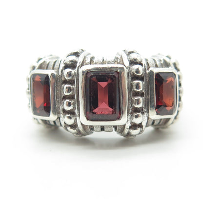 925 Sterling Silver Vintage Real Red Garnet Gem Granulated Ring Size 7.25