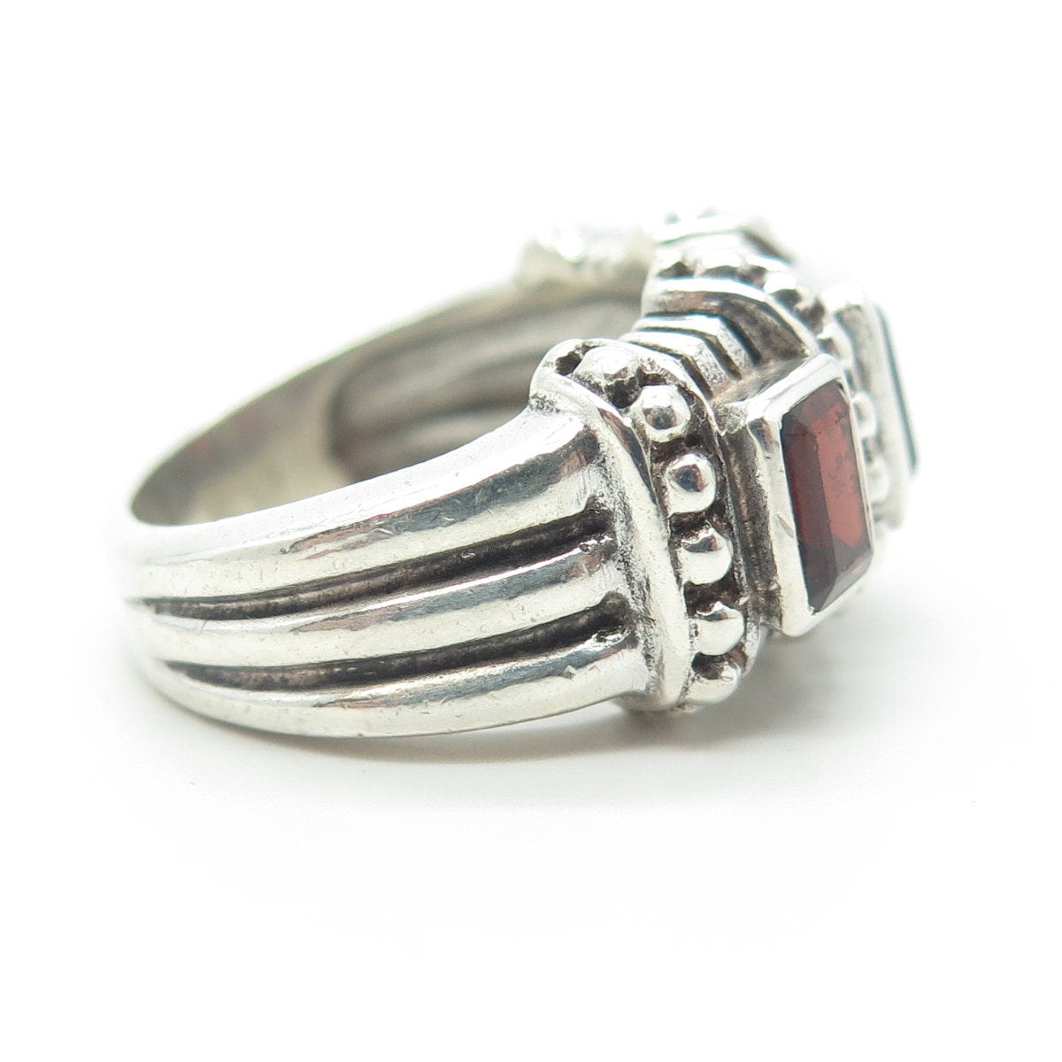 925 Sterling Silver Vintage Real Red Garnet Gem Granulated Ring Size 7.25