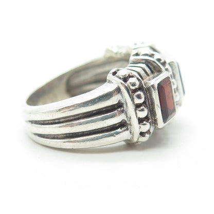 925 Sterling Silver Vintage Real Red Garnet Gem Granulated Ring Size 7.25