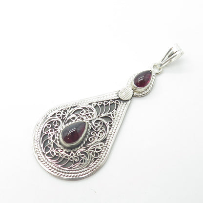 925 Sterling Silver Vintage Real Tourmaline Gemstone Ethnic Pendant