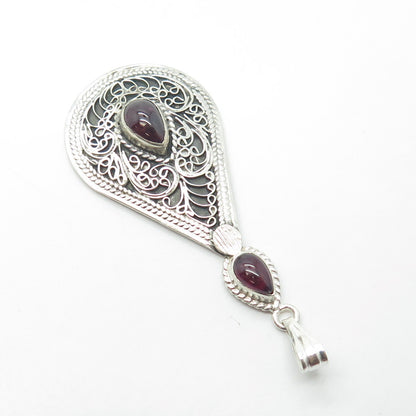925 Sterling Silver Vintage Real Tourmaline Gemstone Ethnic Pendant