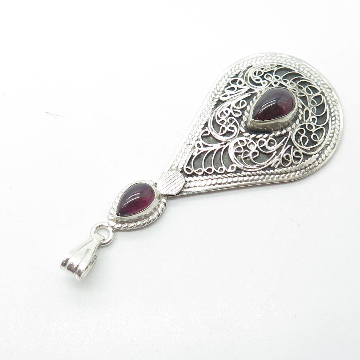 925 Sterling Silver Vintage Real Tourmaline Gemstone Ethnic Pendant