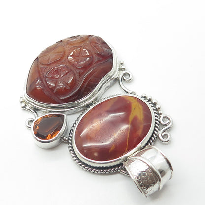 925 Sterling Silver Vintage Real Jasper Agate & Citrine Gemstone Pendant