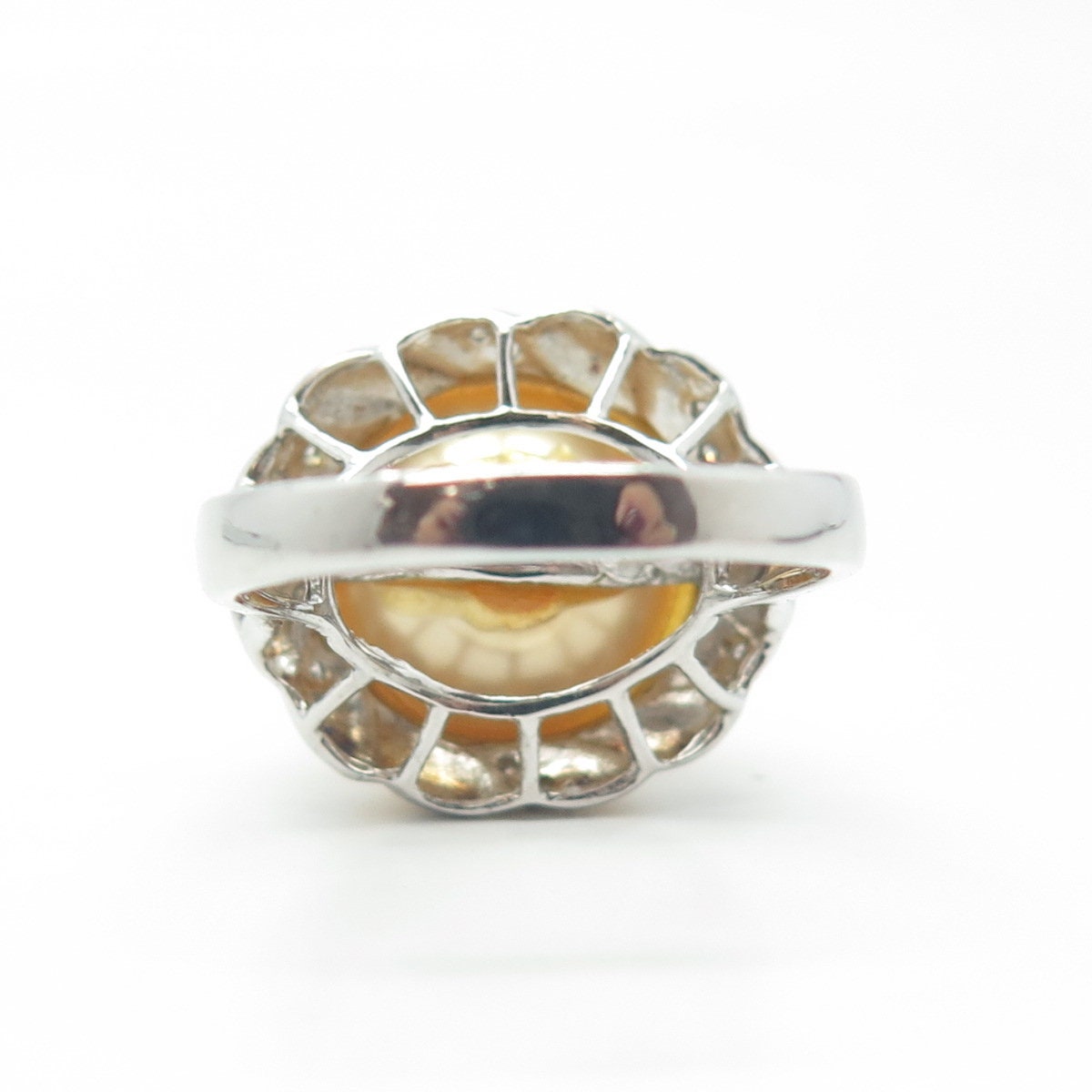 925 Sterling Silver Faux Pearl & C Z Ring Size 9.5