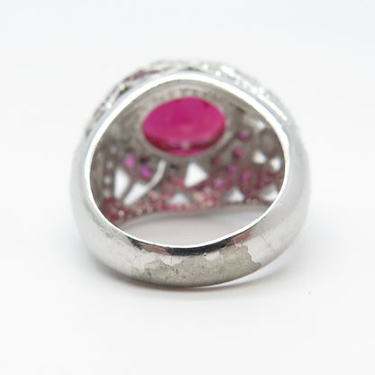 CHATEAU D'ARGENT 925 Sterling Silver Vintage Lab Sapphire & Ruby Ring Size 5.25