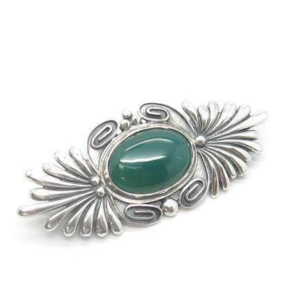 925 Sterling Silver Vintage Mexico Real Cabochon Agate Floral Swirl Pin Brooch
