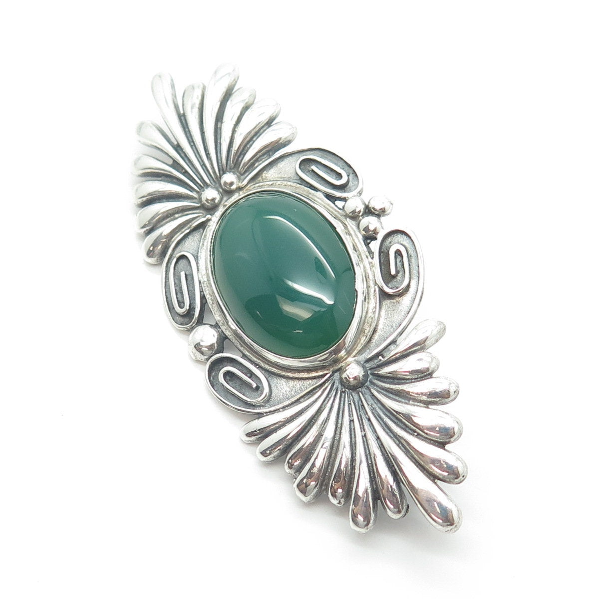 925 Sterling Silver Vintage Mexico Real Cabochon Agate Floral Swirl Pin Brooch