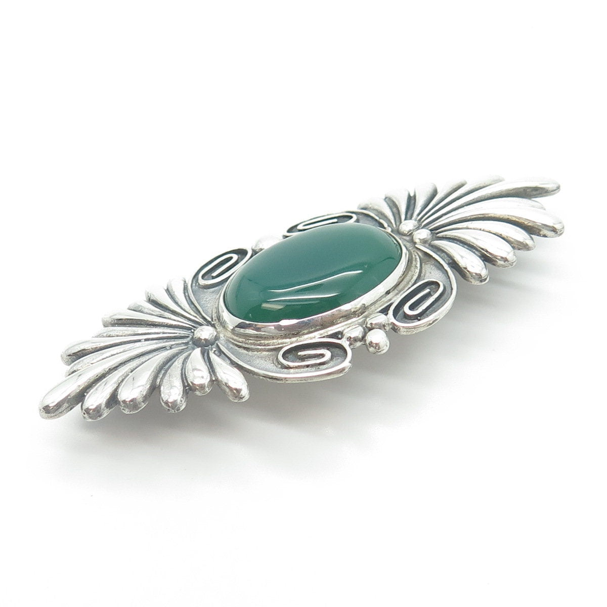 925 Sterling Silver Vintage Mexico Real Cabochon Agate Floral Swirl Pin Brooch