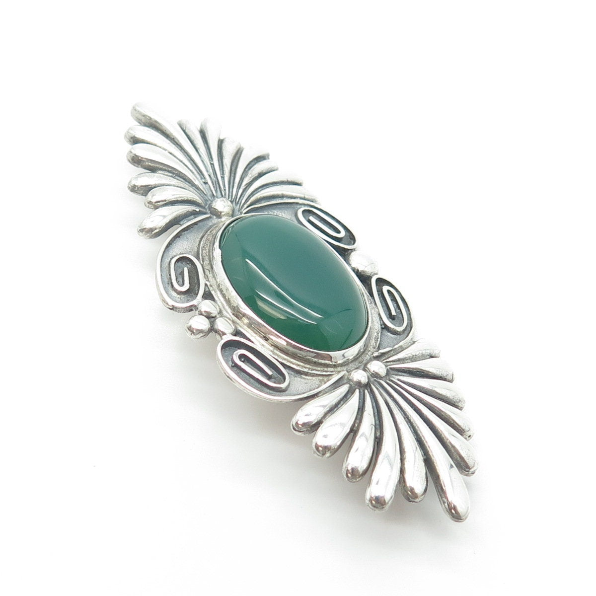 925 Sterling Silver Vintage Mexico Real Cabochon Agate Floral Swirl Pin Brooch