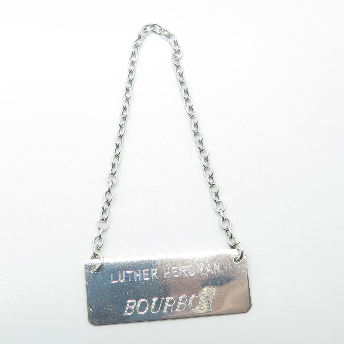 LEONORE DOSKOW 925 Sterling Silver Vintage "Luther Herdman Bourbon" Bottle Tag