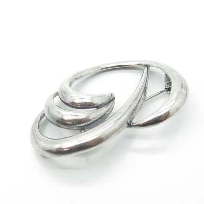 925 Sterling Silver Vintage Modernist Wavy Oxidized Pin Brooch