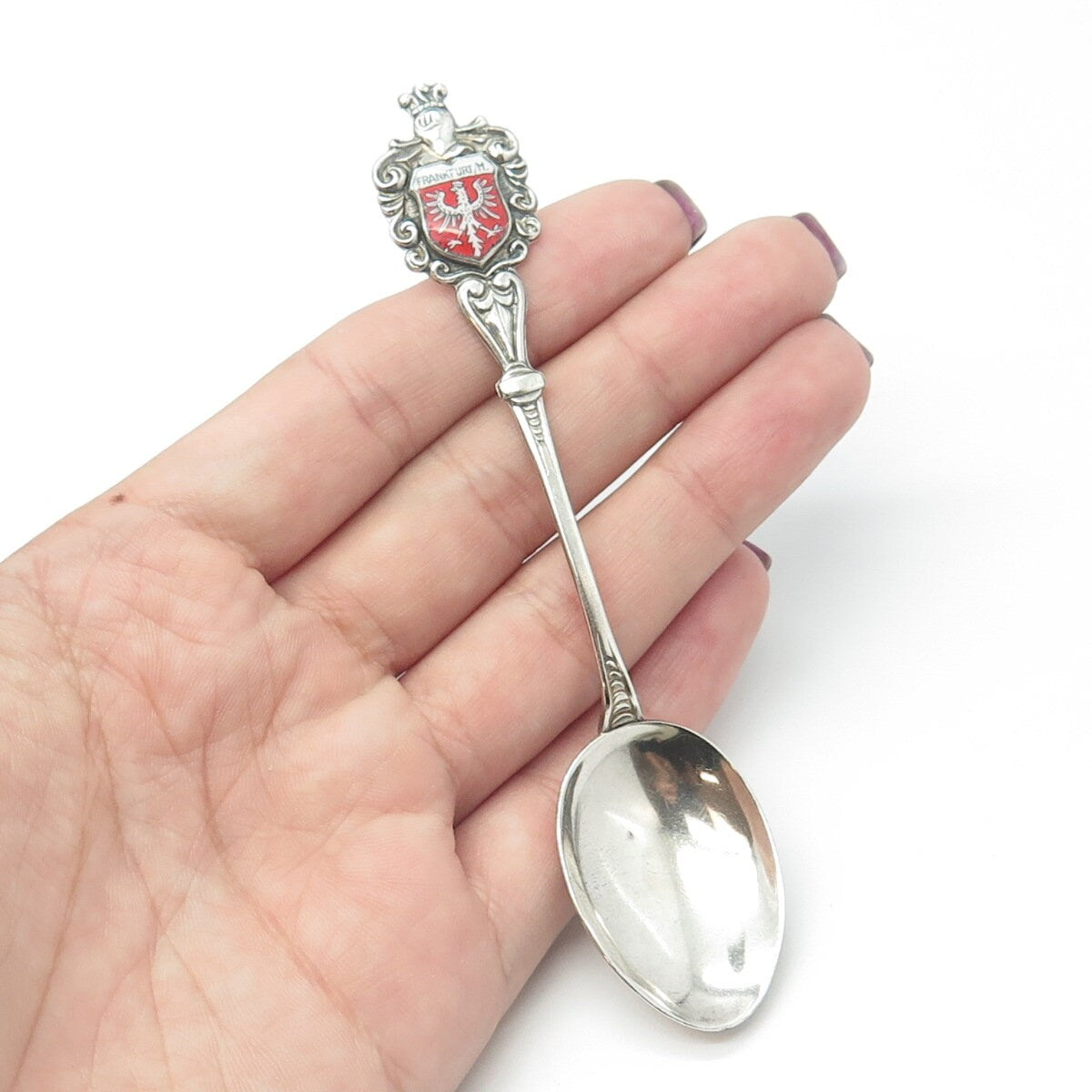 FRITZ REU & CO. 800 Silver Vintage Enamel Frankfurt Germany Coffee Spoon