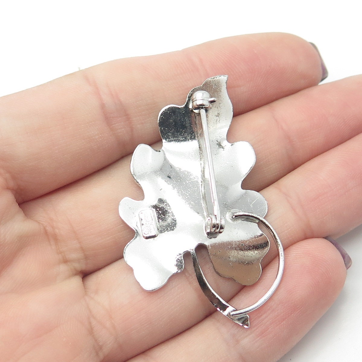CARL ART 925 Sterling Silver Vintage Textured Leaf Pin Brooch