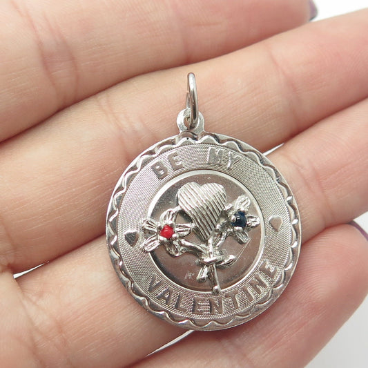 ELCO 925 Sterling Silver Vintage Multi-Color Glass "Be My Valentine" Pendant