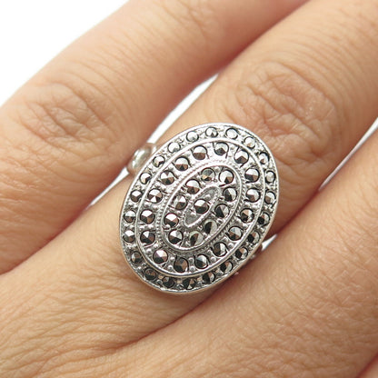 UNCAS 925 Sterling Silver Antique Art Deco Real Marcasite Heart Ring Size 5.75