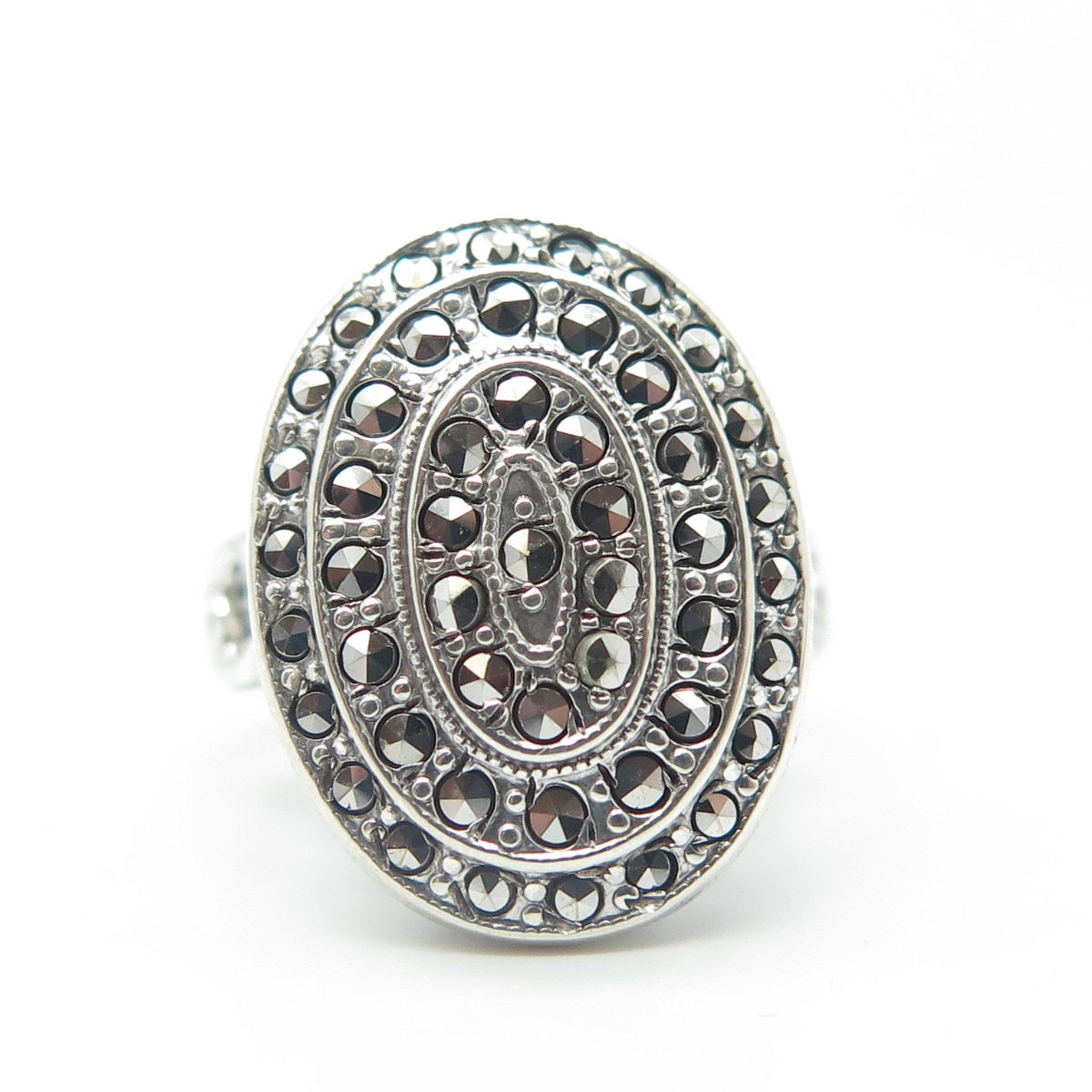 UNCAS 925 Sterling Silver Antique Art Deco Real Marcasite Heart Ring Size 5.75