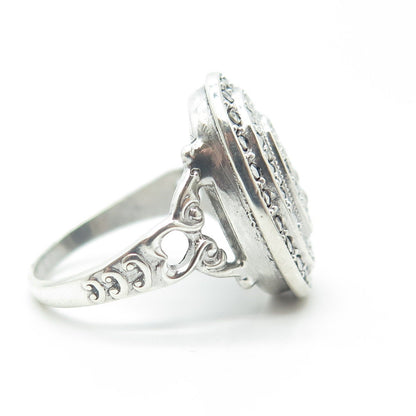 UNCAS 925 Sterling Silver Antique Art Deco Real Marcasite Heart Ring Size 5.75