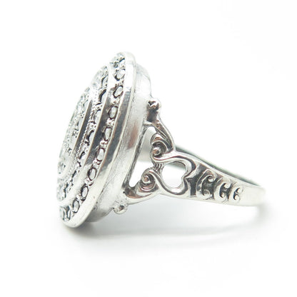 UNCAS 925 Sterling Silver Antique Art Deco Real Marcasite Heart Ring Size 5.75