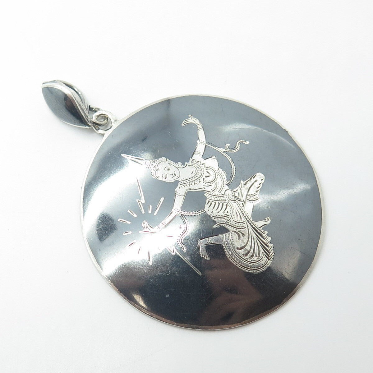 AMFARCO 925 Sterling Silver Vintage Siam Niello Hindu Goddess Pendant