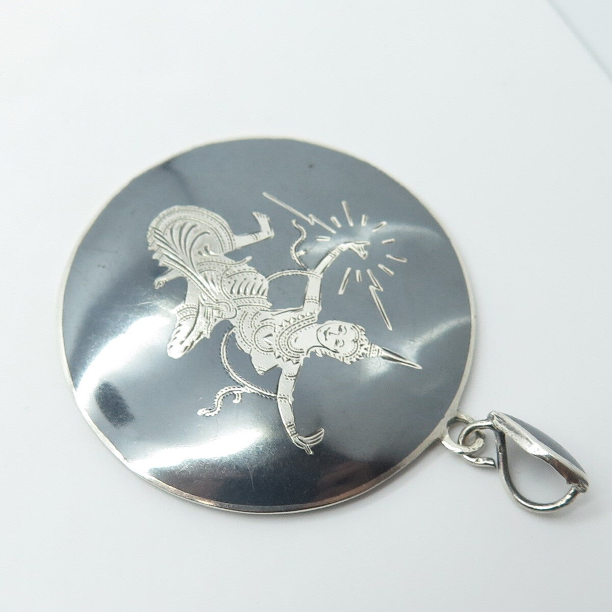 AMFARCO 925 Sterling Silver Vintage Siam Niello Hindu Goddess Pendant