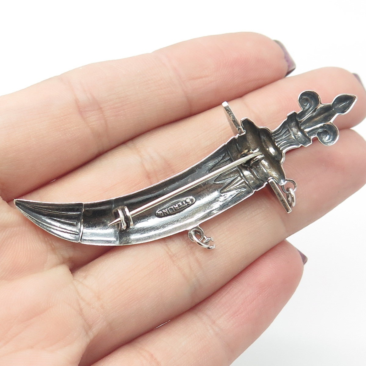 925 Sterling Silver Antique Art Deco Dagger / Knife Pin Brooch / Pendant