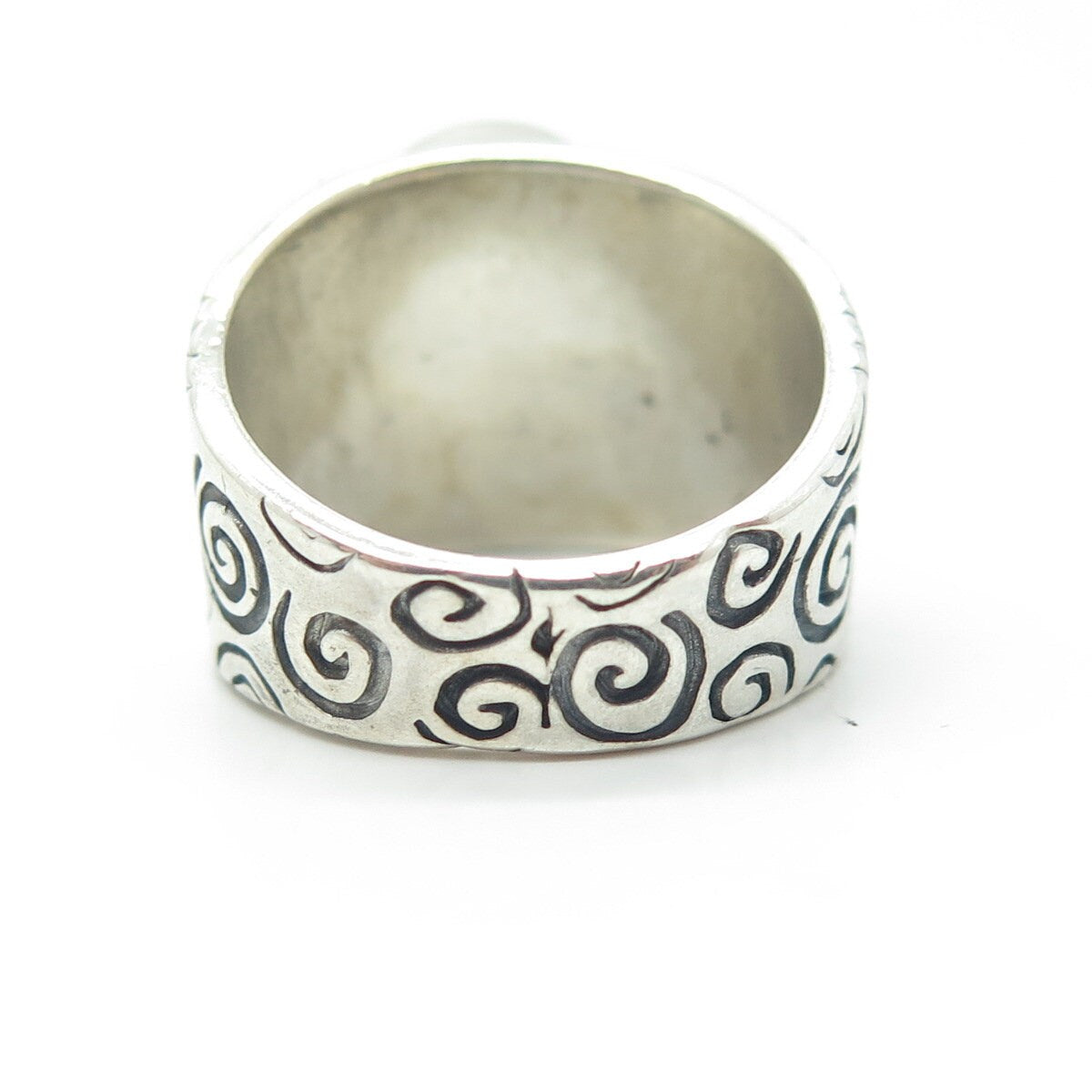 SHUBE 925 Sterling Silver Vintage Southwestern Real Tiger Eye Spiral Ring Size 7