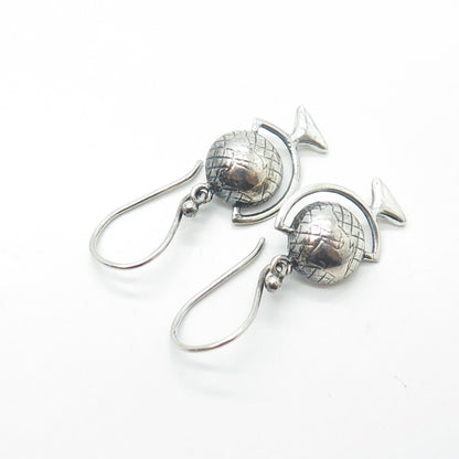 925 Sterling Silver Vintage Globe Dangling Hook Earrings