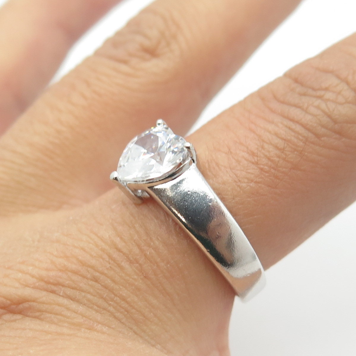 925 Sterling Silver Heart-Cut White C Z Engagement Ring Size 6.75