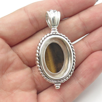 925 Sterling Silver Vintage Real Tiger Eye Gemstone Pendant