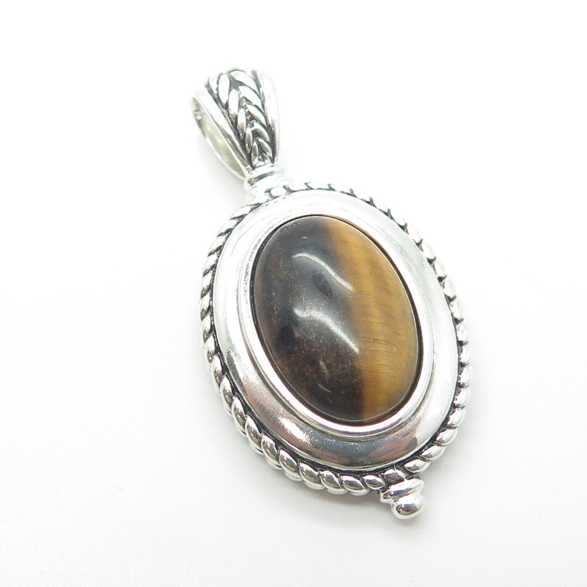 925 Sterling Silver Vintage Real Tiger Eye Gemstone Pendant
