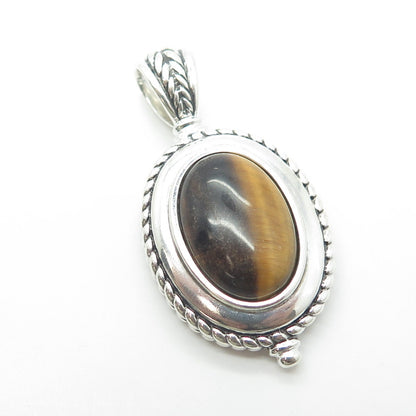 925 Sterling Silver Vintage Real Tiger Eye Gemstone Pendant
