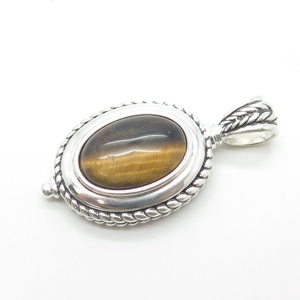 925 Sterling Silver Vintage Real Tiger Eye Gemstone Pendant