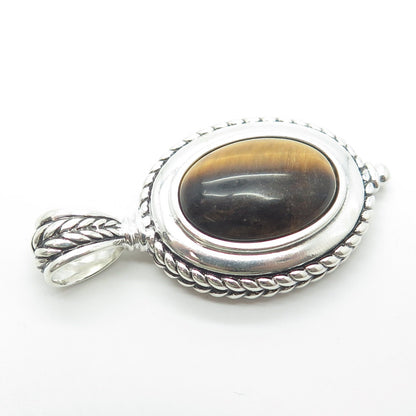 925 Sterling Silver Vintage Real Tiger Eye Gemstone Pendant