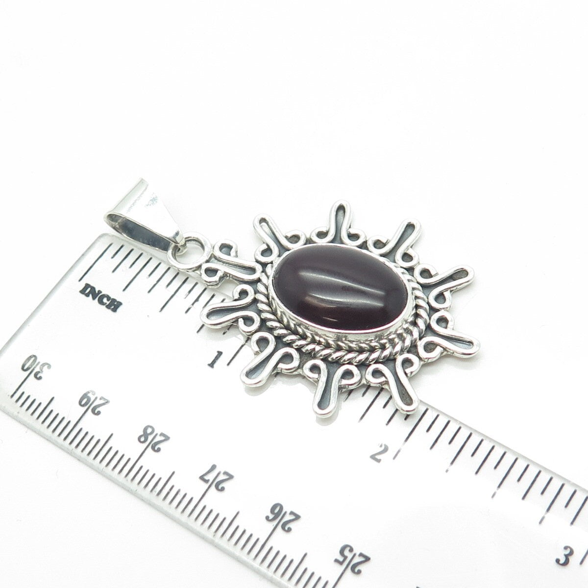925 Sterling Silver Vintage Mexico Real Carnelian Gemstone Ethnic Pendant