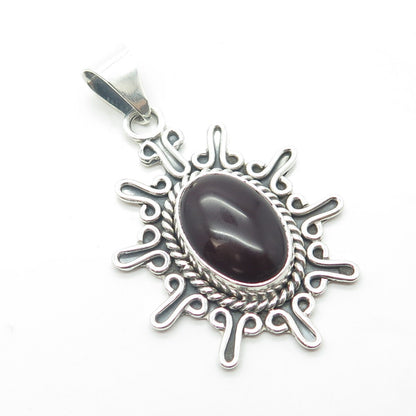 925 Sterling Silver Vintage Mexico Real Carnelian Gemstone Ethnic Pendant