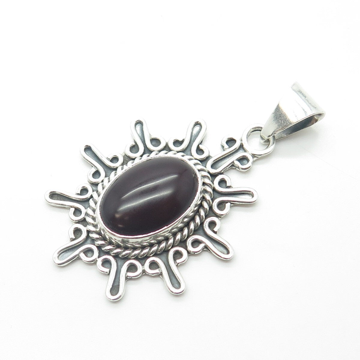 925 Sterling Silver Vintage Mexico Real Carnelian Gemstone Ethnic Pendant